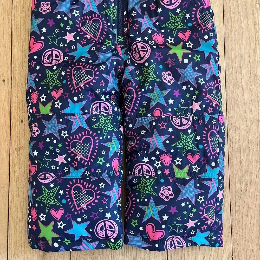 Skechers Size 2T Stars & Hearts Printed Snow Bib Overalls